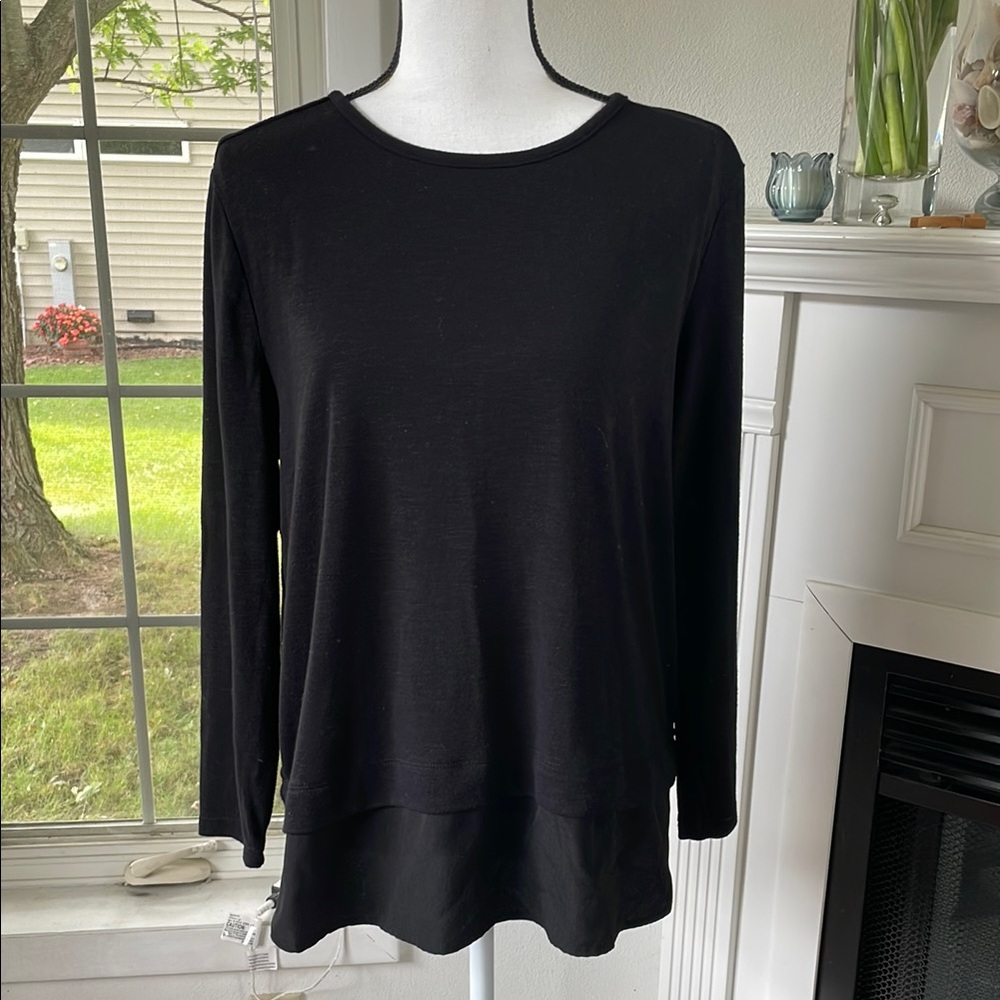 J. Crew Black Layered Hem Long-Sleeve Women's Top